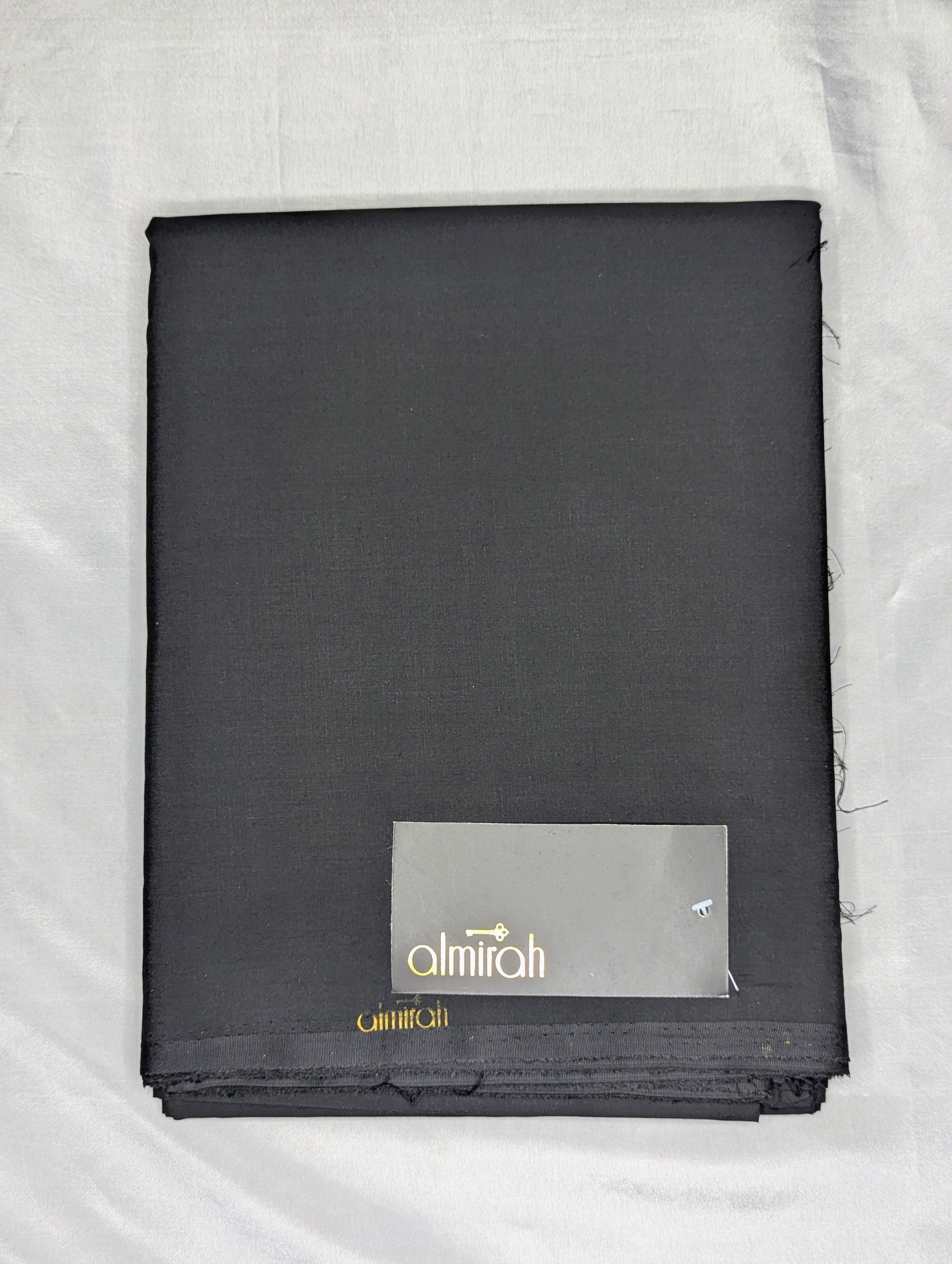 Black prayer mat with 'almirah' branding on a white backgroundAlmira Fabric, Almira Wash and Wear, Unstitched Fabric, Plain Fabric, Wash and Wear Material, Summer Fabric, Formal Fabric, Casual Wear Fabric, Mens Fabric, Gents Wash and Wear, Plain Wash & Wear, Soft Fabric, Comfortable Fabric, Durable Cloth, Wrinkle-Free Fabric, Easy Care Fabric, Fine Quality Cloth, Unstitched Plain Suit, Solid Color Fabric, Polyester Viscose Blend, Smooth Finish Fabric, Shalwar Kameez Fabric, Kameez Shalwar Material, Kurta Fa