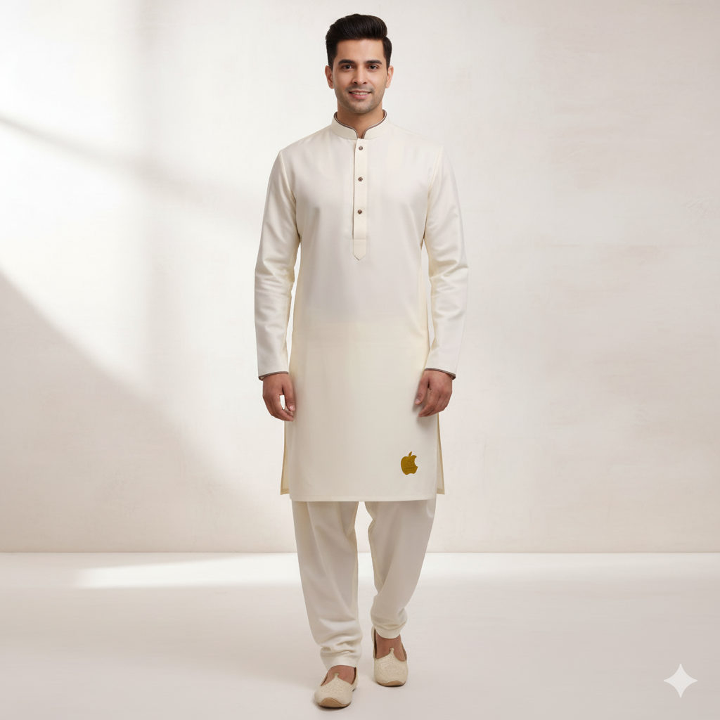 Man wearing a cream kurta with white pants on a light gray backgroundBoski Fabric, Boski Shalwar Kameez, Men's Boski Suit, Original Boski, Unstitched Boski Fabric, Pure Silk Boski, Premium Boski, Luxury Fabric for Men, Soft Boski, White Boski, Off-White Shalwar Kameez, Formal Wear Fabric, China Boski, 8 Pound Boski, Traditional Menswear, Boski Kurta, Stitched Boski Suit, Boski Price Pakistan, Designer Boski, Best Boski Cloth, Boski Silk, Silk Blend Fabric, Resham Silk Boski, Spun Silk Boski, Boski For Summe