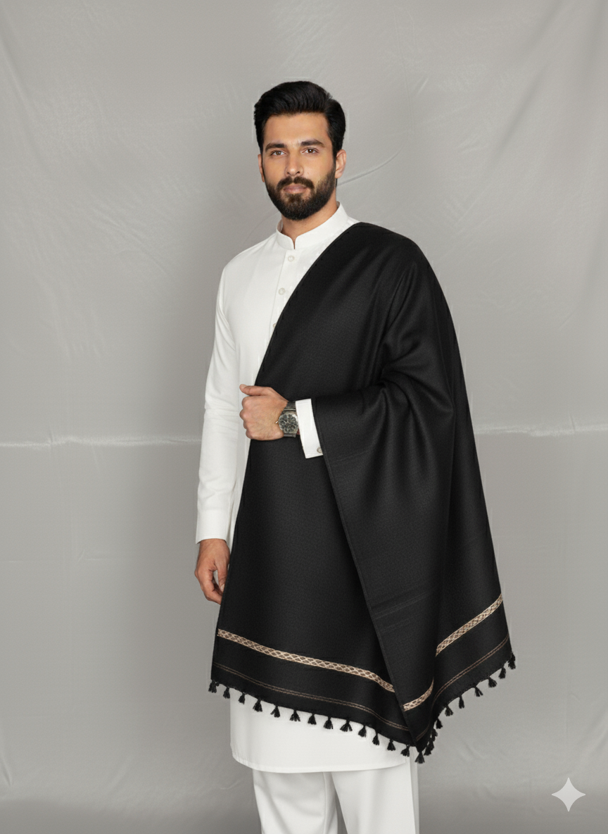 Man wearing a white kurta with a black shawl on a gray background
Almirah Shawl
Black Wool
Shawl Men's Wool , Shaw Winter Shawl
shawl for Shalwar Kameez
Black Shawl with Border
Black Shawl Red BorderAlmirah Black Shawl Price
Almirah Men Winter Collection Shawl
Black Shawl with Golden Border Design
Almirah Blended Shawl for Men